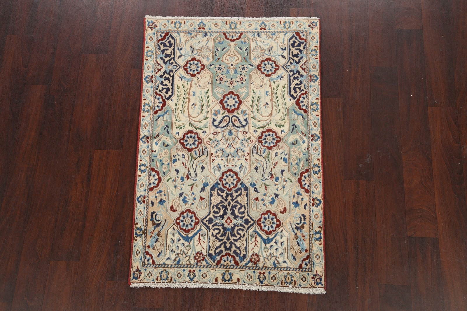 Antique Bird Design Nain Traditional Area Rug Handmade Oriental Wool Carpet 3×4