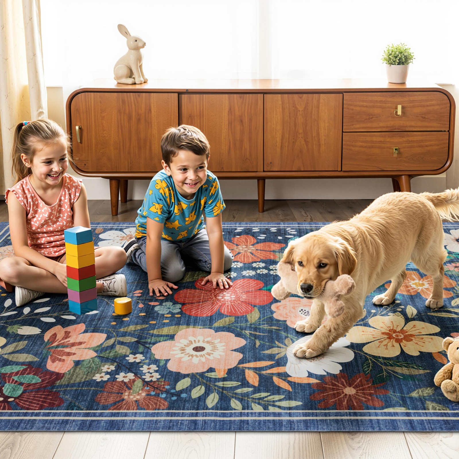 Area Rugs Floral, Non-Slip Machine Washable Wear-Resistant, Ultra Soft for Li…