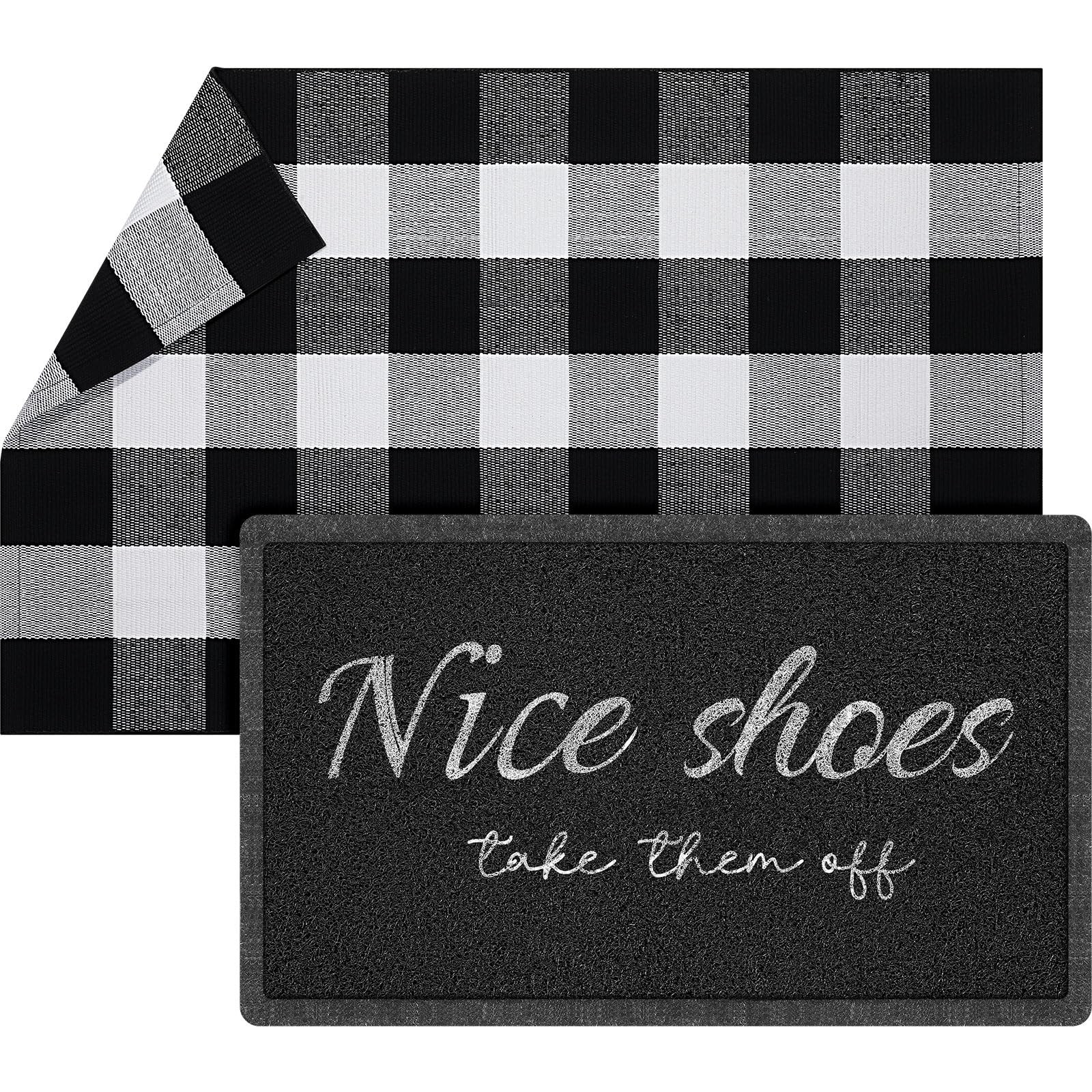 2 Pcs 30” x 18” Doormat 43” x 27.5” Black and White Layered Rug for Front…