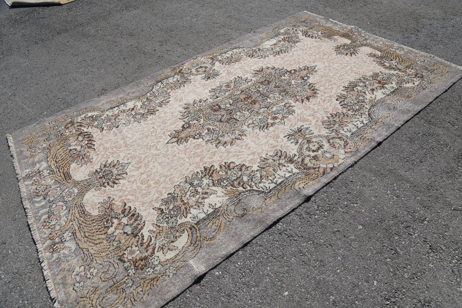 Turkish Large Rug 5,4×9,4 ft, Beige Brown Animal Print Rug Wool