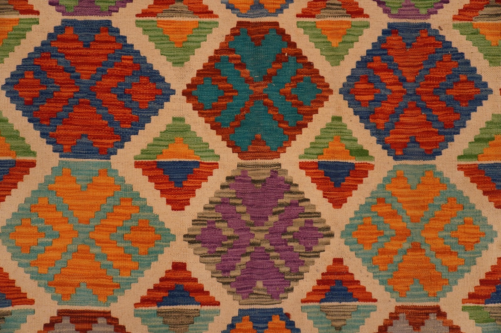 8×11 ft Beige Afghan Handmade Geometric Wool Kilim Area Rug (8’4″x11’5″)