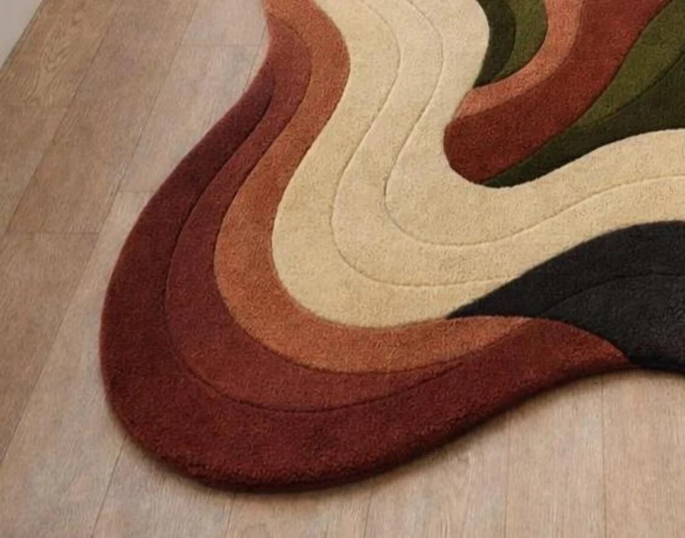 Abstract Wavy Runner Rug | Irregular Shape Hand Tufted Runner | Modern Hallway