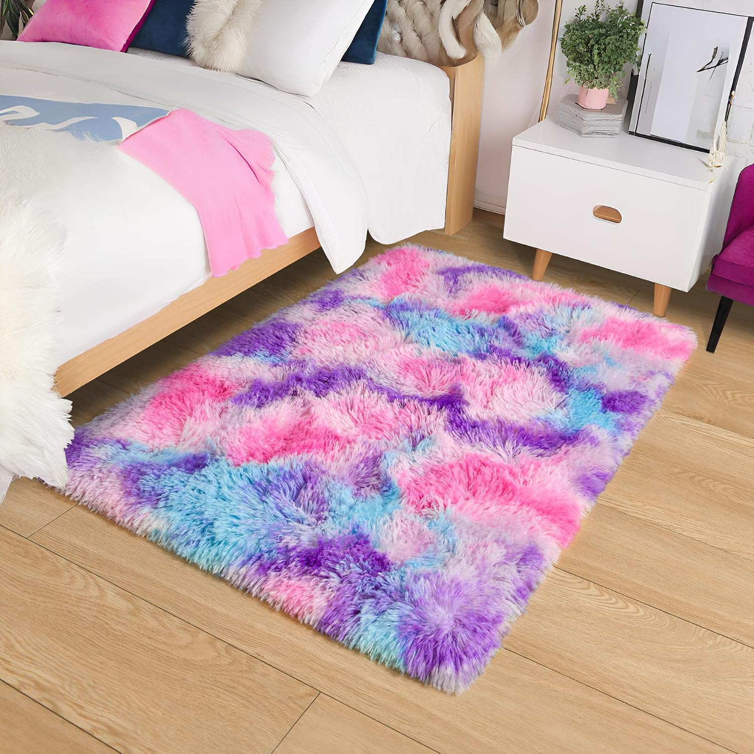 Soft Rainbow Rug for Girls Room, Cute Fluffy Girls Bedroom Rugs, 2×3 Feet Shaggy