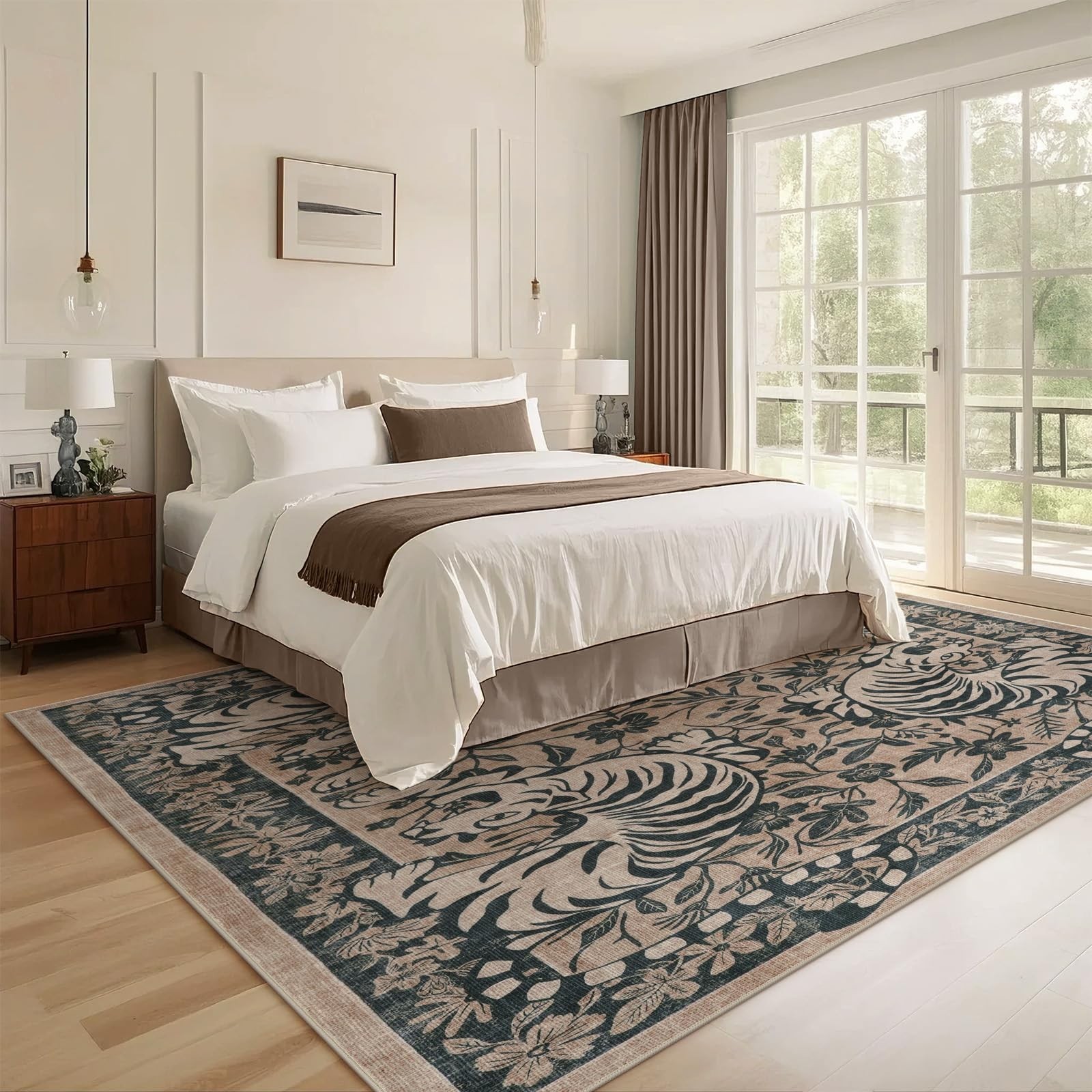 LIVEBOX Tiger Washable Area Rug 8×10, Boho Rugs Living Room Non-Slip Jungle