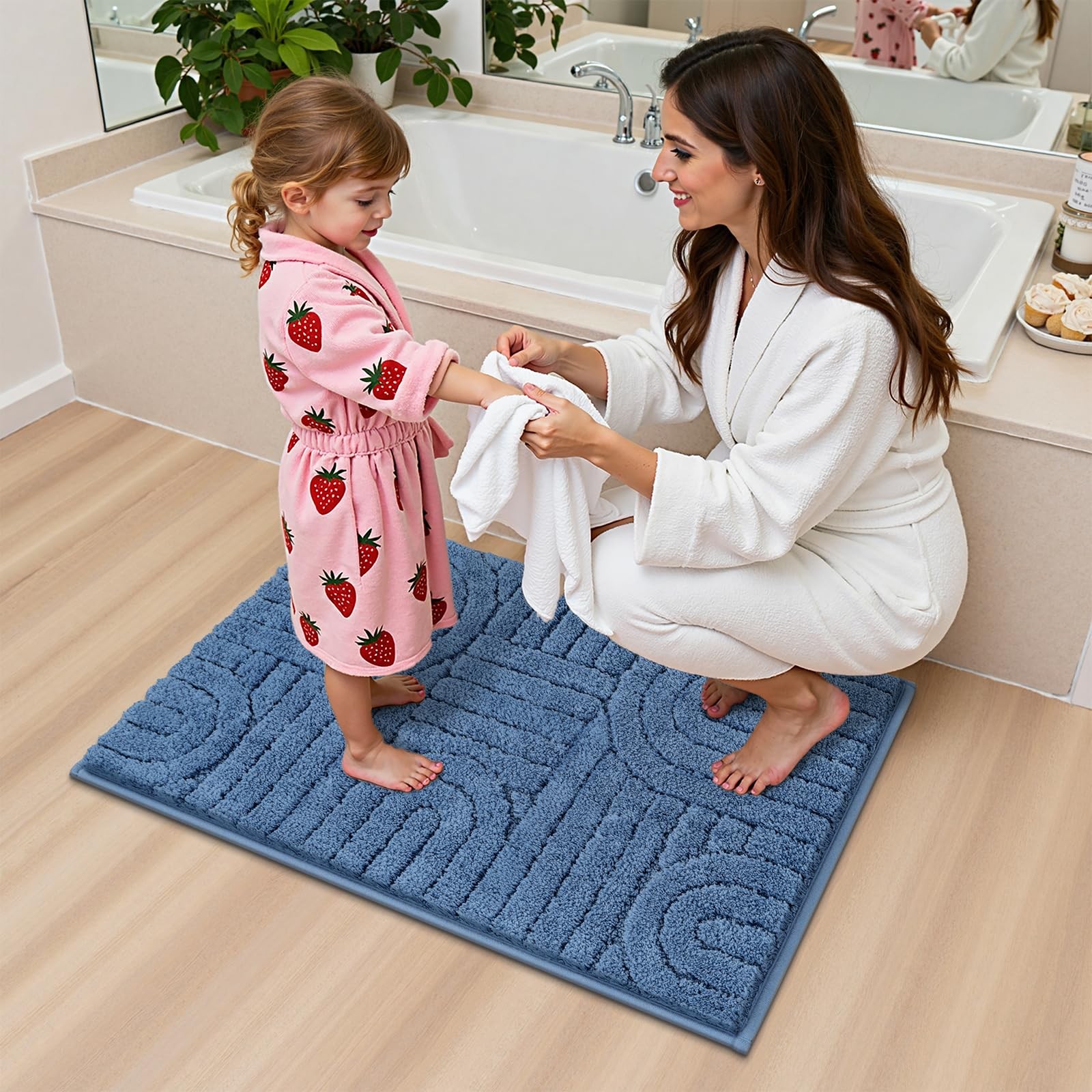 Vaukki Blue Bathroom Rugs Sets 3 Piece, 18”x26”+20”x32”+20”x24”,