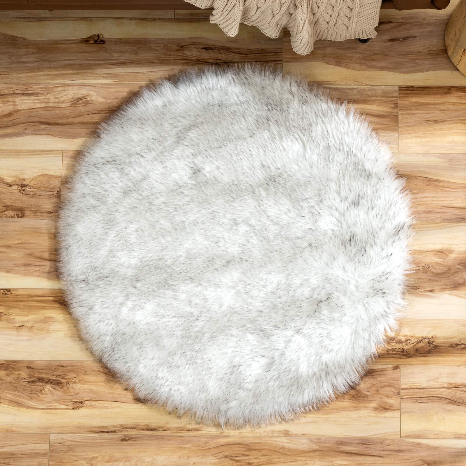 White/Gray Fluffy Faux Fur Sheepskin Shag Area Rug Soft Runner Rectangle/Round