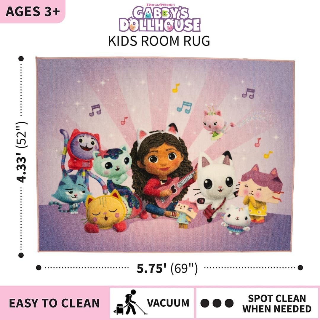 Kid-Friendly Gabby’s Dollhouse Rug – 4’4” x 5’9” Non-Slip Playroom Accessory