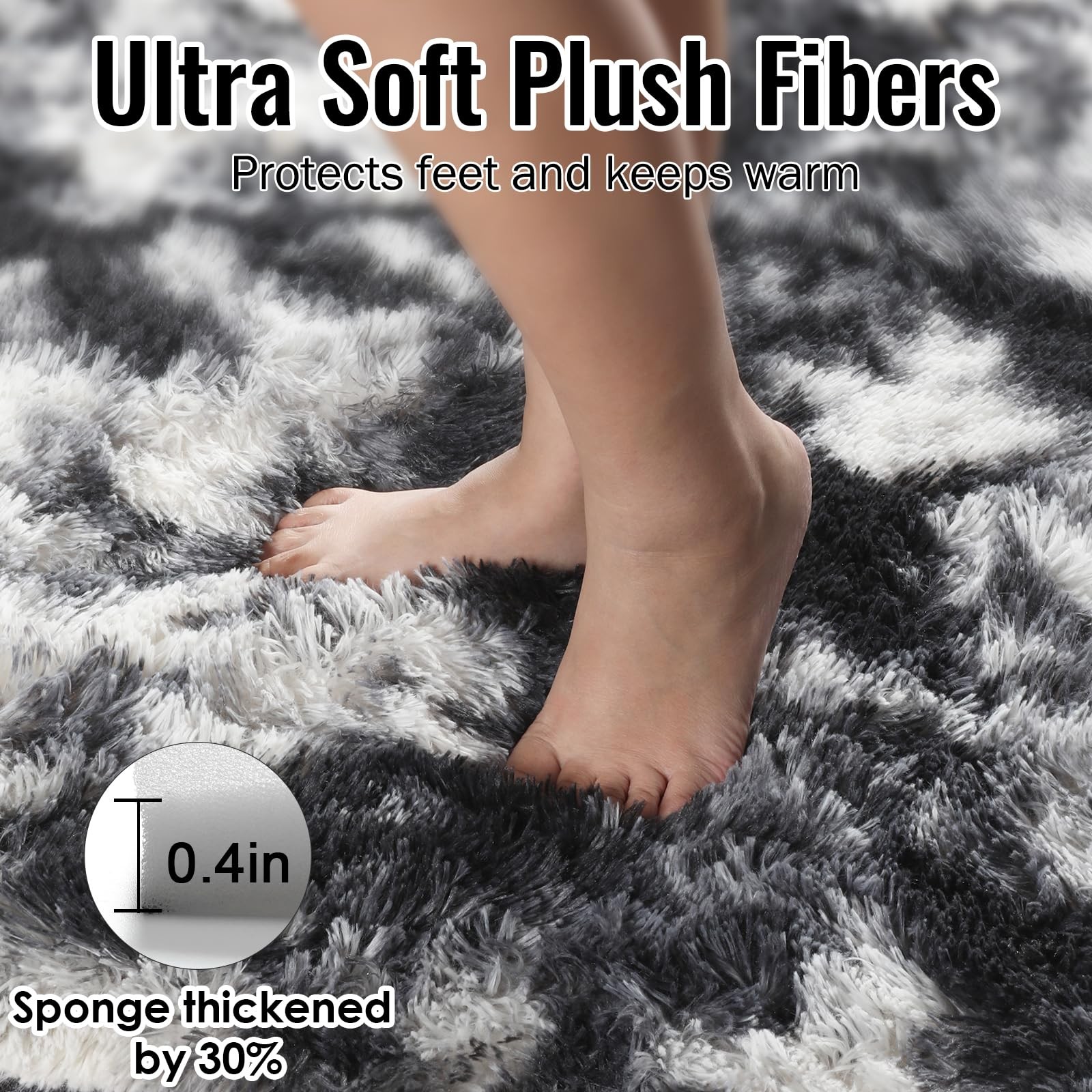 PAGISOFE Black White Grey Bedroom Rug 4×6 Ft, Soft Fluffy Fuzzy Plush Indoor Flo