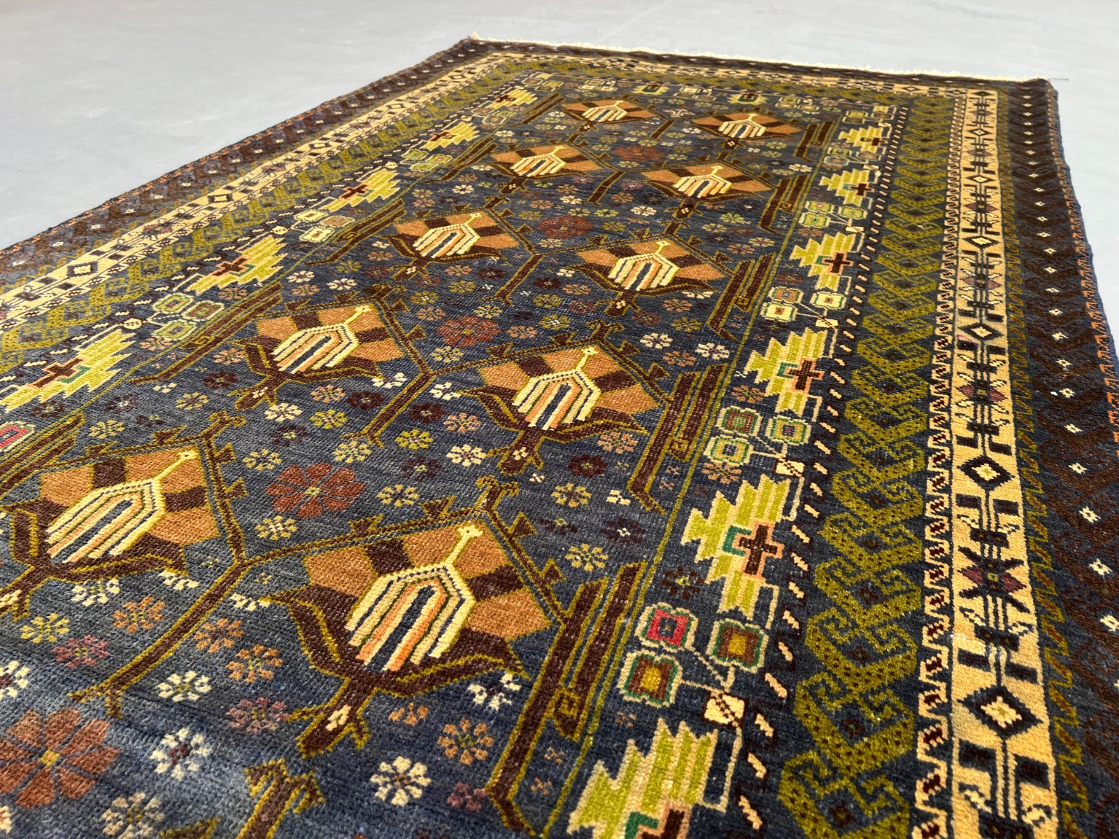 3’7 x 6’6 Ft Classic Baluchi Tribal Rug – Geometric Bird Motif Afghan Carpet
