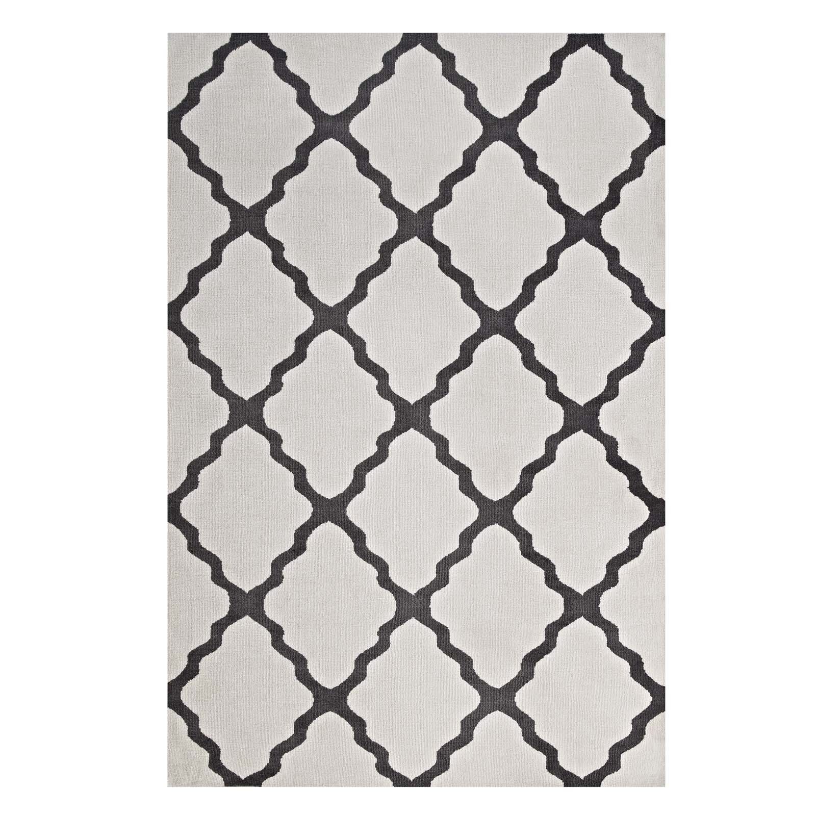 Modway Marja Moroccan Trellis 8×10 Area Rug in Ivory and Charcoal