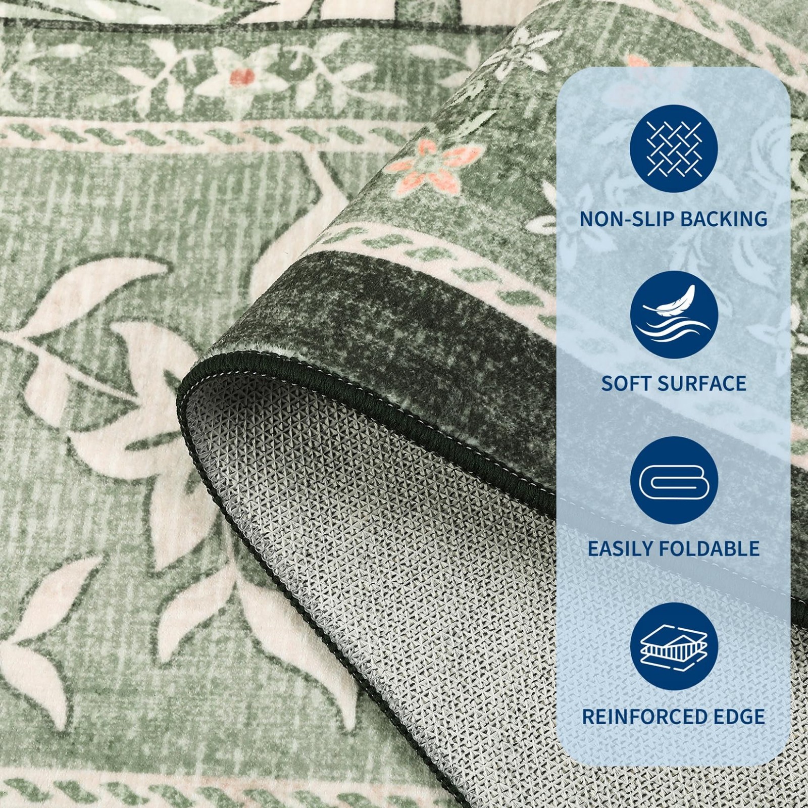Provence 5×7 Area Rug, Botanical Grove Sage Green Vintage Cottagecore Non-Slip W