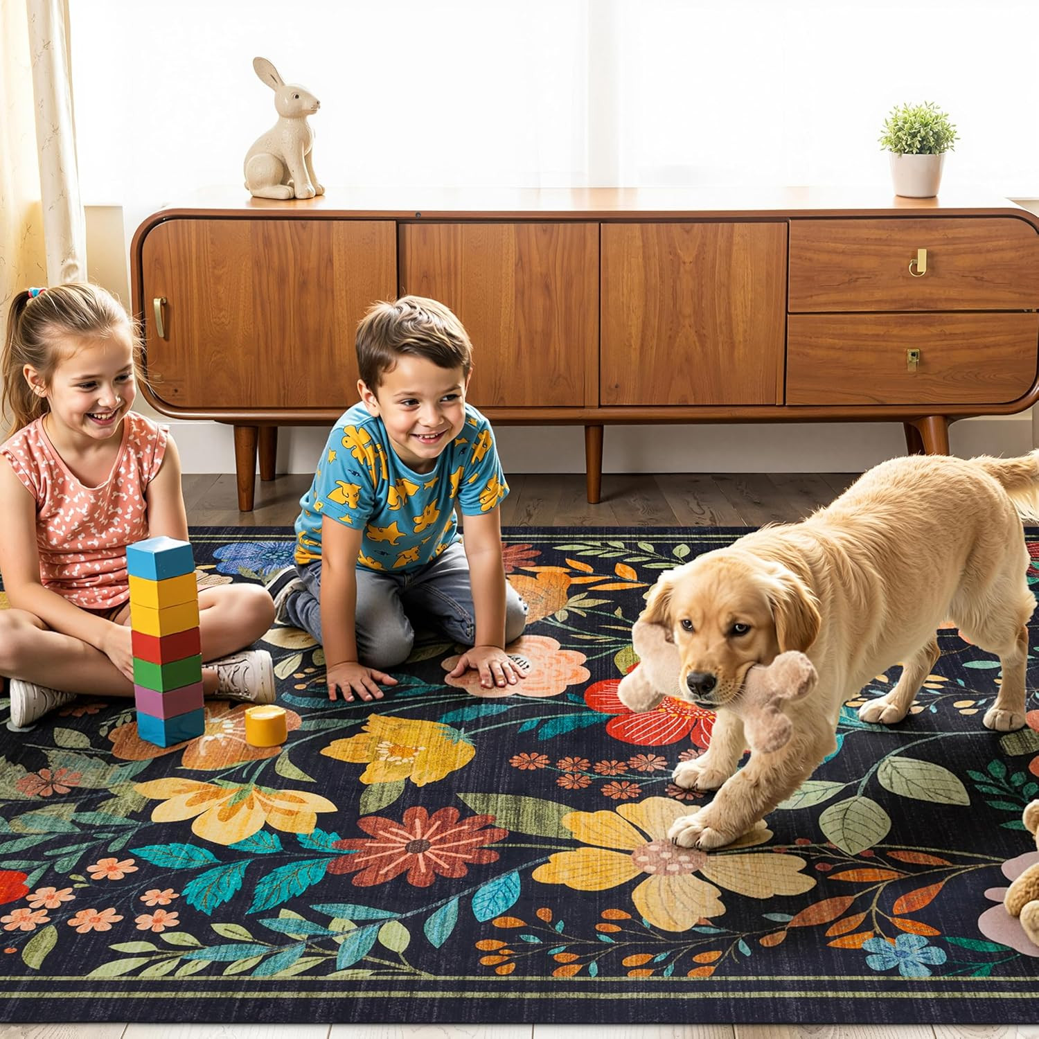 Area Rugs Floral, Non-Slip Machine Washable Wear-Resistant, Ultra Soft for Livin