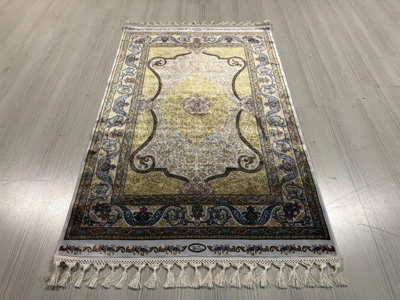 2×3 ft Green Turkish Floral Modal Silk Rug, Gift Silk Rug