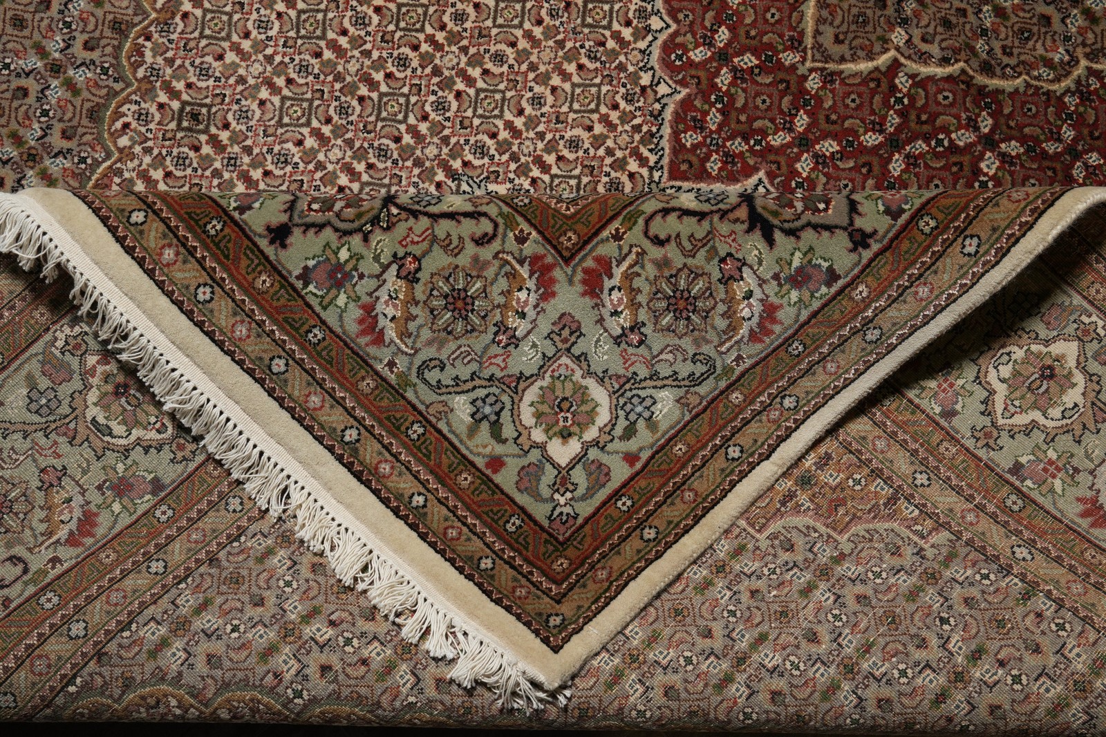 6.7 x 10.3 Wool Silk Tabriiz Herrati Mahii Hand-Knotted Rug #F-3068
