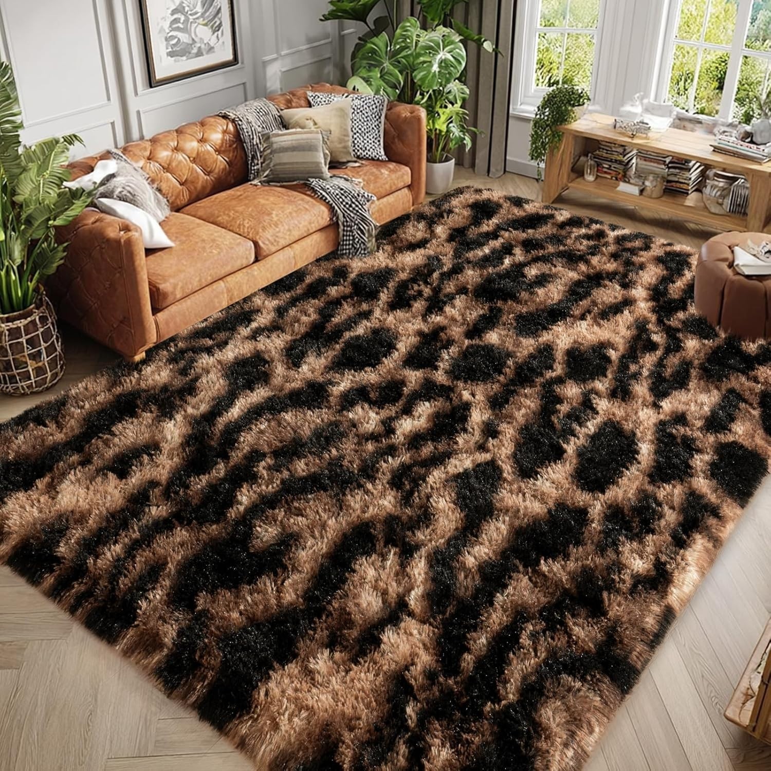 Soft 4′ x 6′ Fluffy Cheetah Rug – Non-Slip Shaggy Area Rug for Living Room