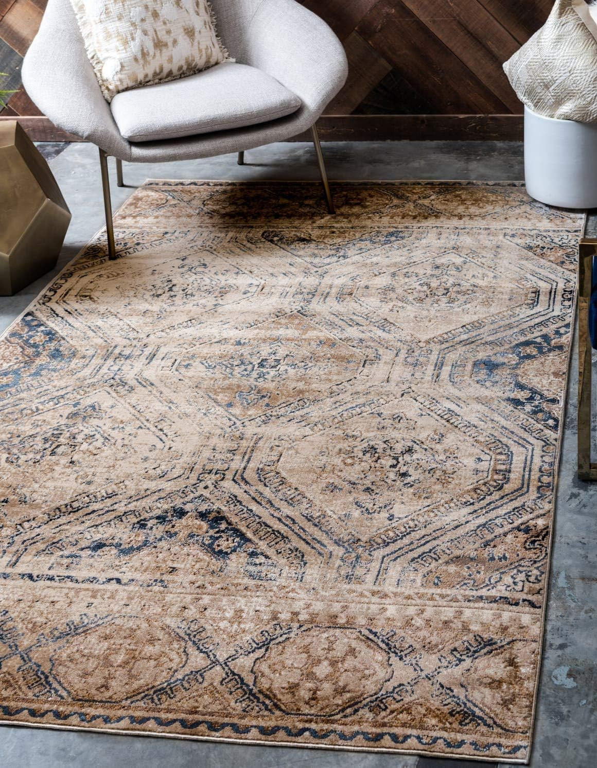 Chateau Collection Jackson Area Rug – 9′ x 12′ Blue Beige/Brown Rectangle