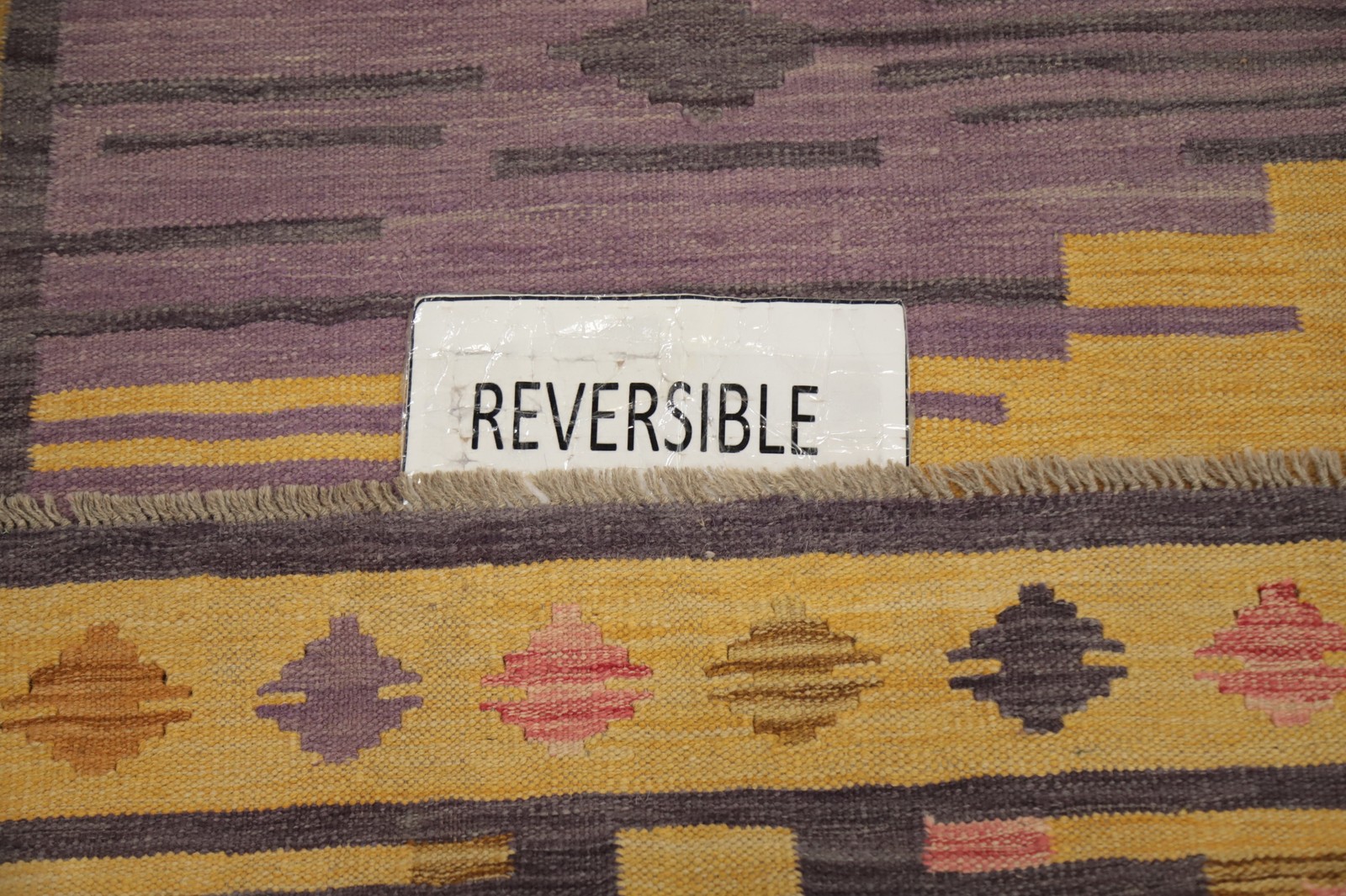 Gold/ Purple Kilim Accent Rug 3×5 Vegetable Dye Geometric Wool Tribal Carpet
