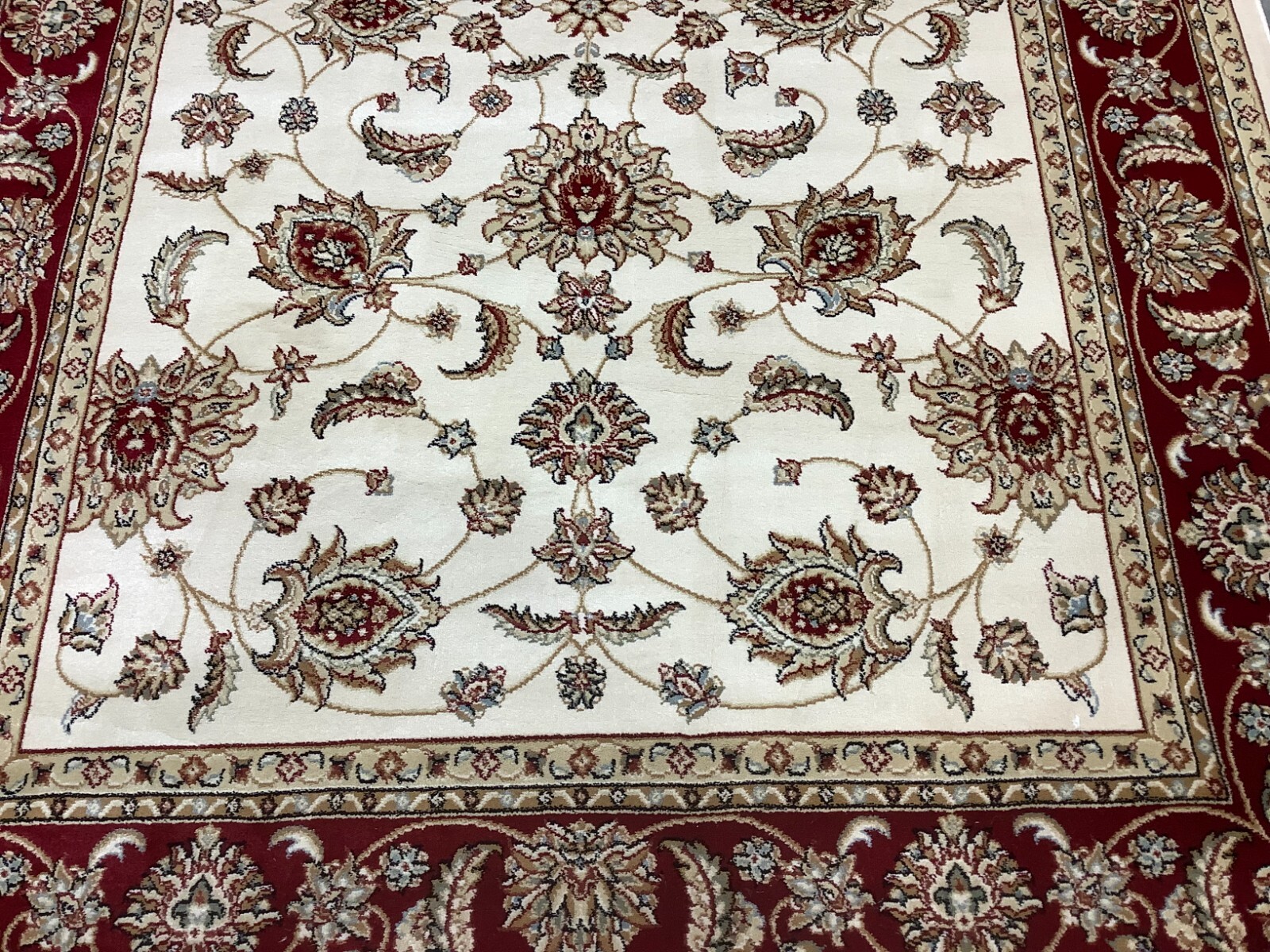 CREME / RED 5′-3″ x 7′-6″ Back Stain Rug Reduced Price 1172678041 MAJ4781-1140-5