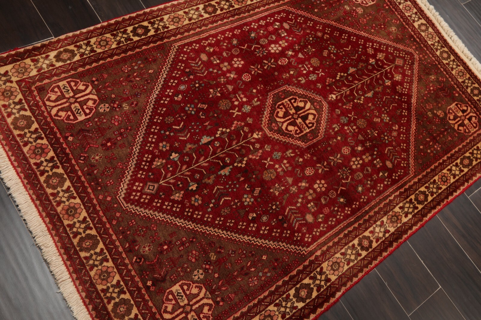 3’4” x 5’1″ Hand Knotted Wool Vintage Abadehh 200 KPSI Oriental Area Rug Ruby