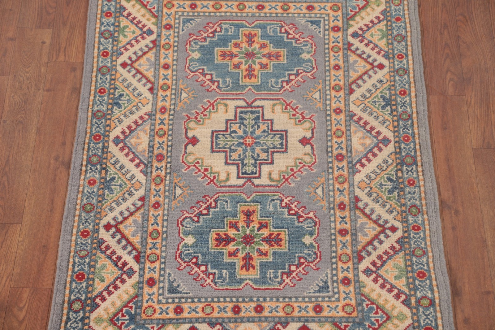 Gray Kazak Oriental Rug 3×4 Handmade Wool Accent Carpet Geometric Pattern