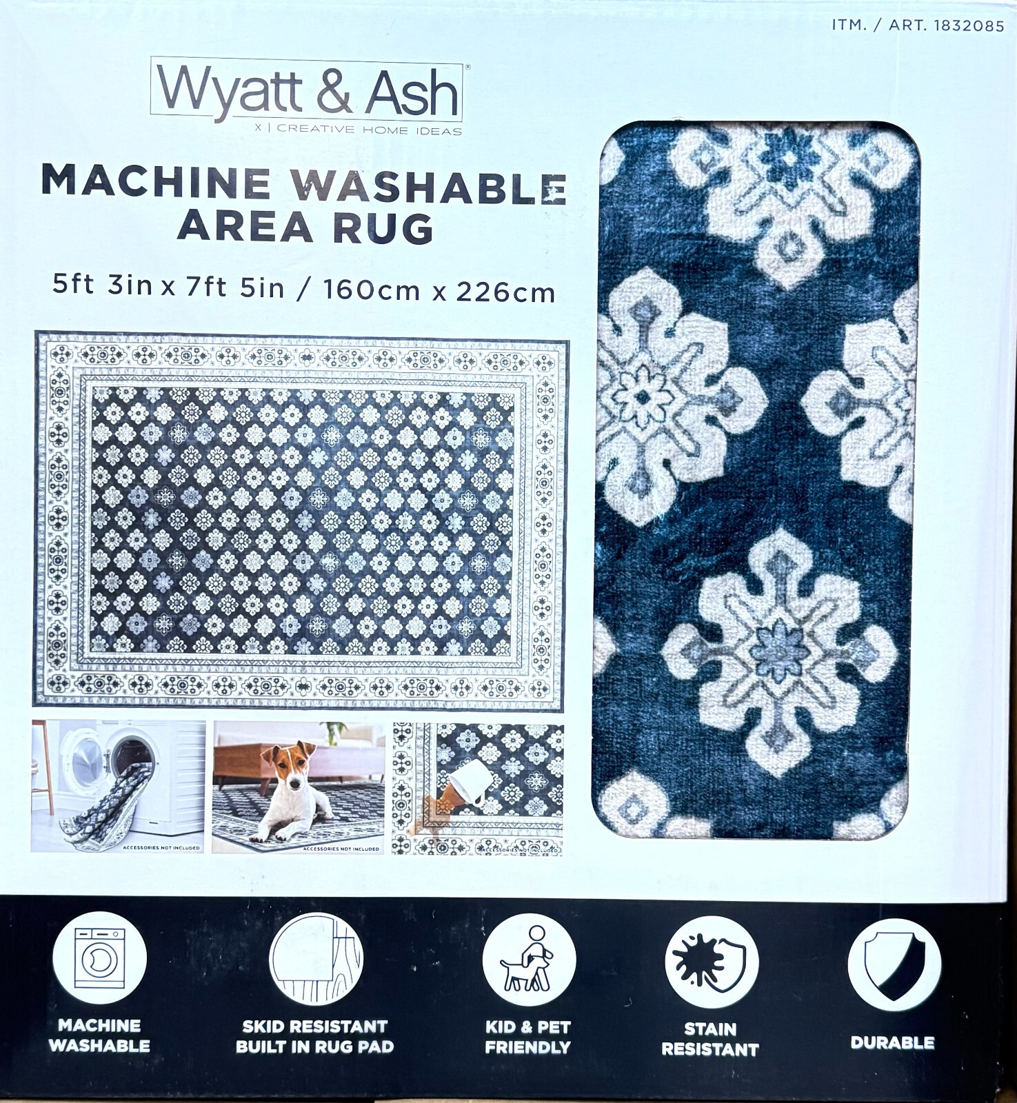 Wyatt & Ash Machine Washable Indoor Area Rug, Beatrice 5ft 3in x 7ft 5in