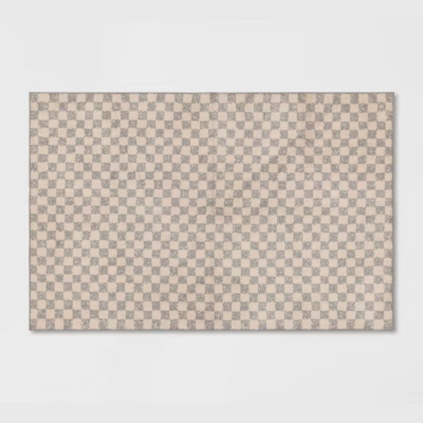 2’6″x4′; Washable Checkerboard Plush Accent Rug : Indoor Gray Medium Pile