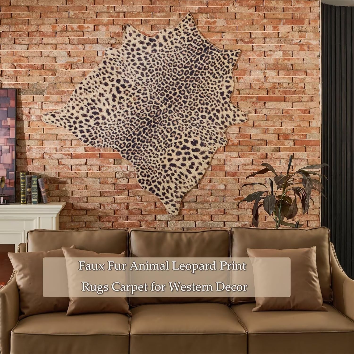 Leopard Print Faux Fur Area Rug Soft Animal Pattern Carpet for Living Room Decor