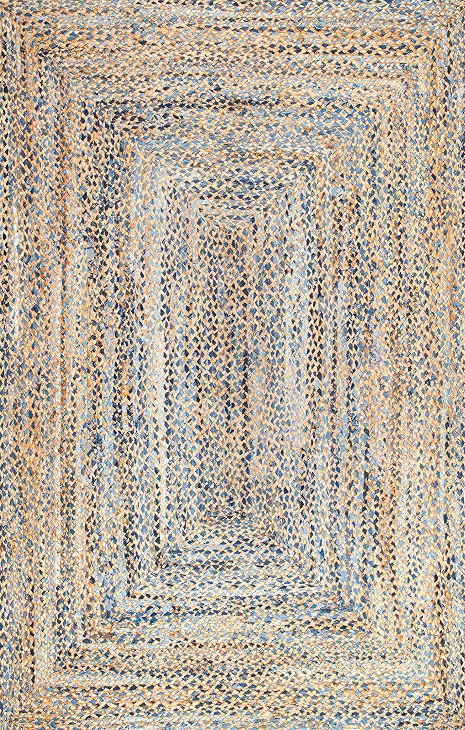Rug Natural Denim Jute Braided Style Reversible Carpet Modern Rustic Look Rug