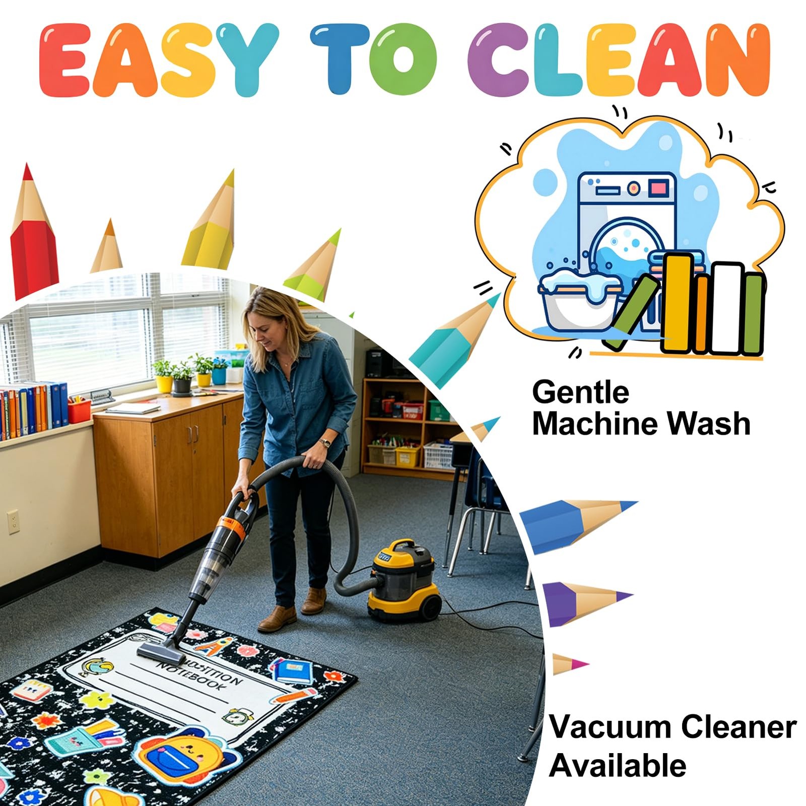 2 * 3feet Composition Notebook Classroom Rug Soft Educational Area Rug Kids P…