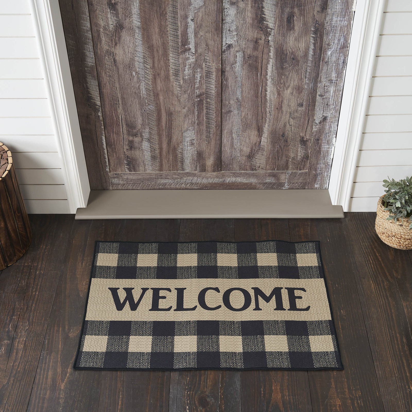 Black Check Welcome Indoor/Outdoor Rug Rect 24×36 VHC Brands