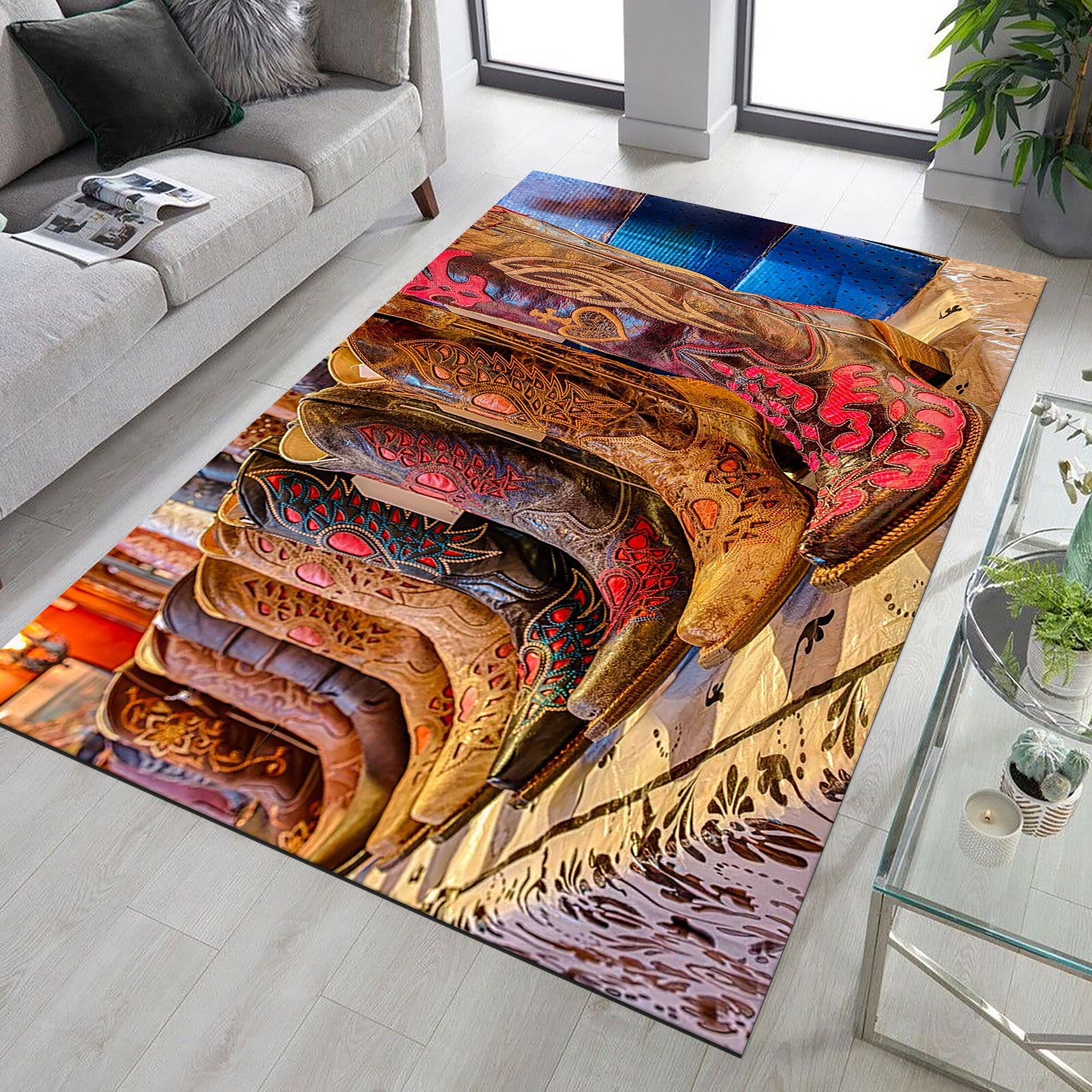 Cowboy Boots Rug, Living Room Rug, Area Carpet, Cowboy Mat, Custom Rug