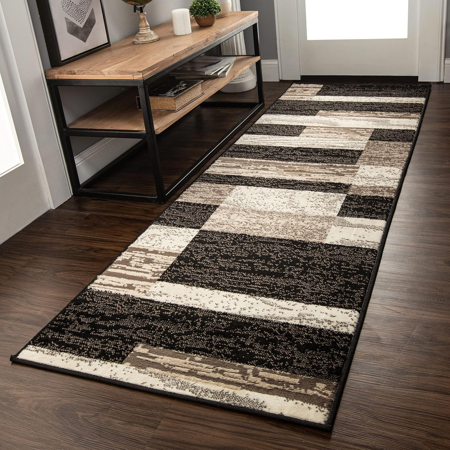Modern Geometric Jute Backed Runner Rug for Bedroom, Office, Living Room 2’7″x8