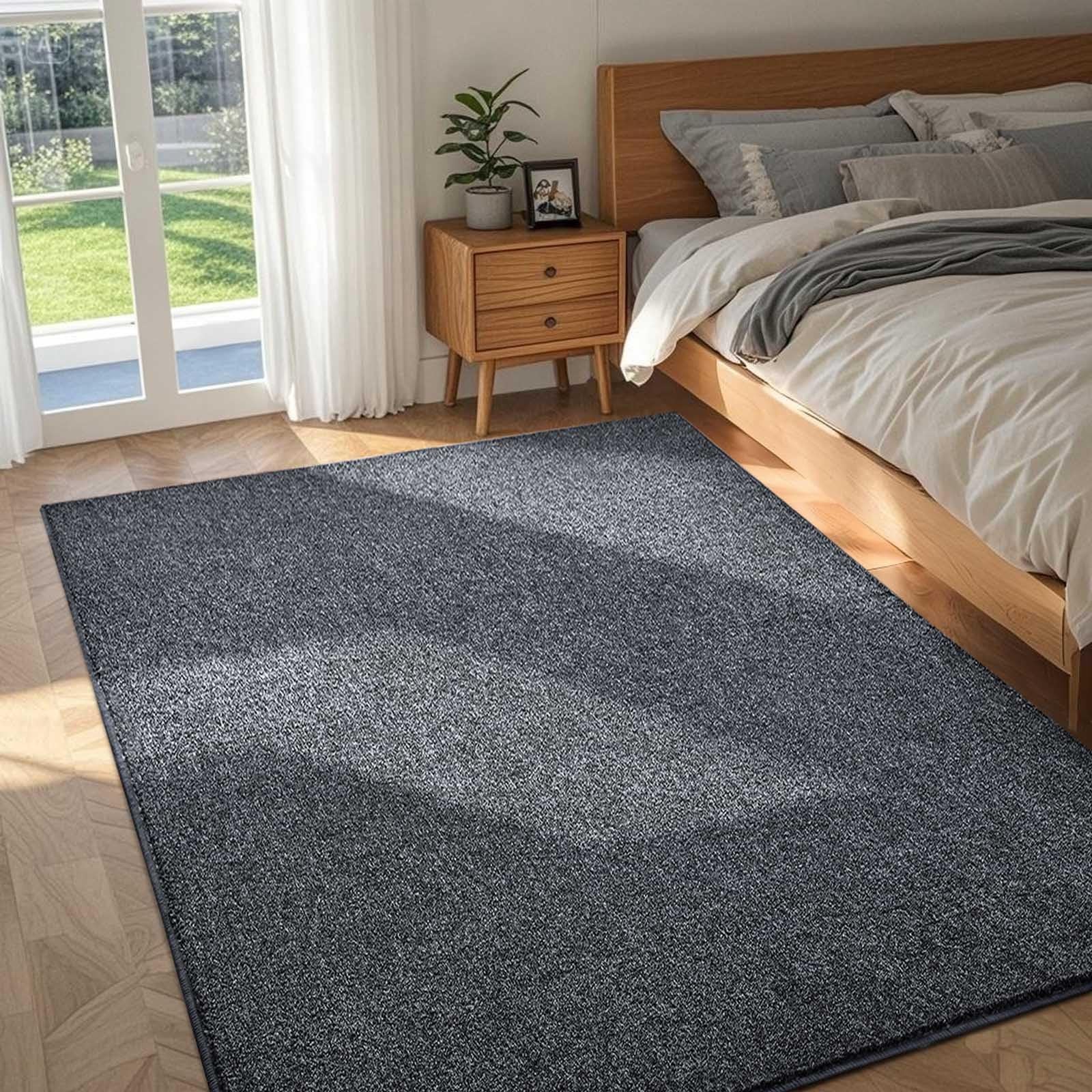 4×6 Grey Solid Thin Low Pile Washable Area Rug NonSlip Indoor Home Decor