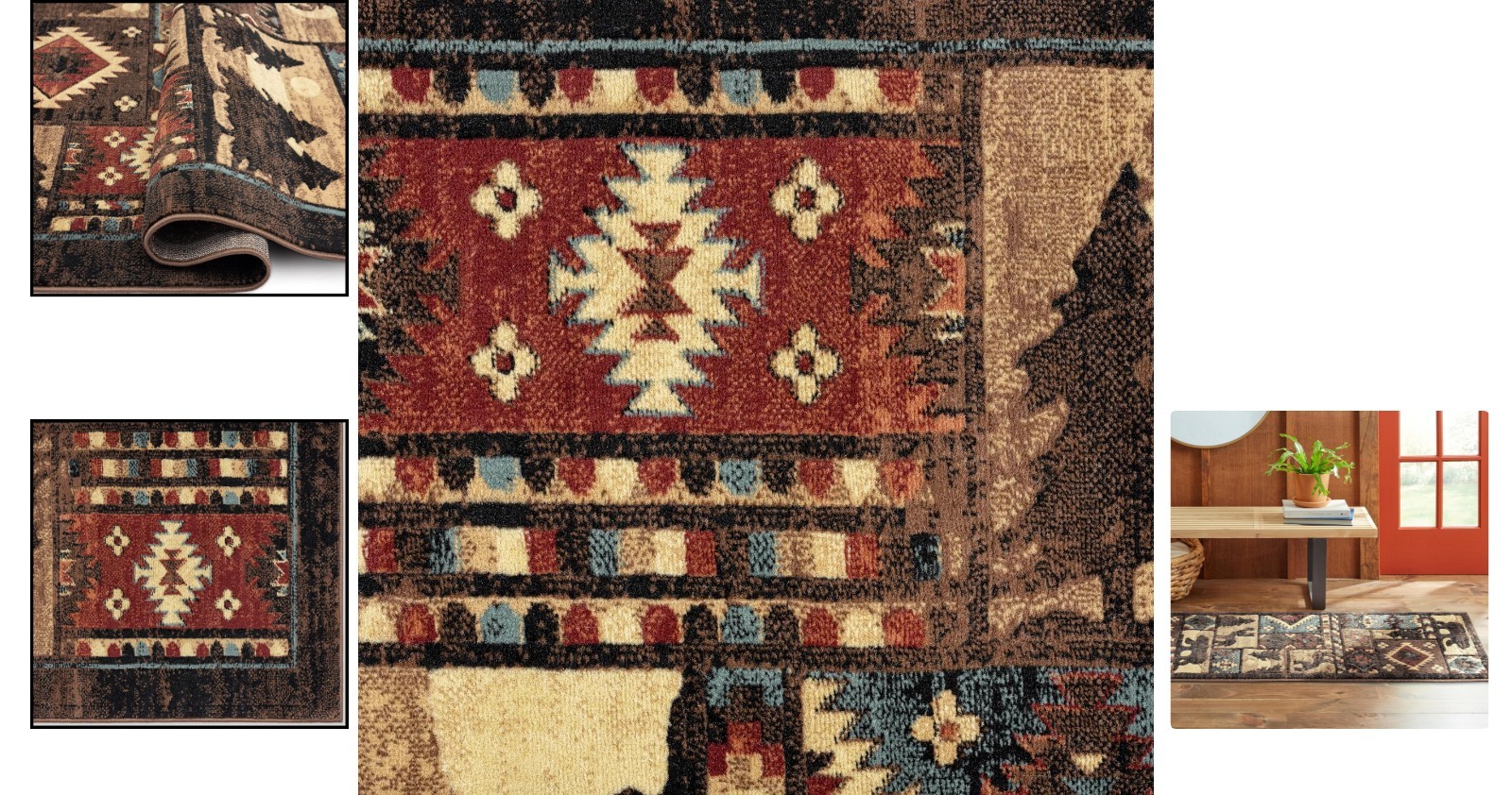Buffalo Bear Rustic Area Rug 1’10” x 6’10” – Perfect for Living Room or Cabin
