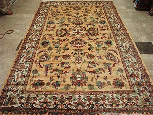 Area Rug Cream Love Floral Hand Knotted Rectangle Silk Wool Home Carpet (10×6)’