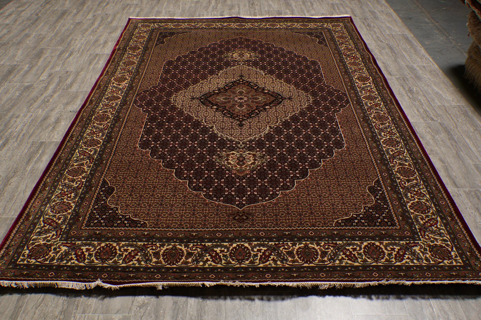 6.6 x 9.8 Quality Handmade Wool and Silk Tabriiz Mahii Ruby Burgundy #F-4481