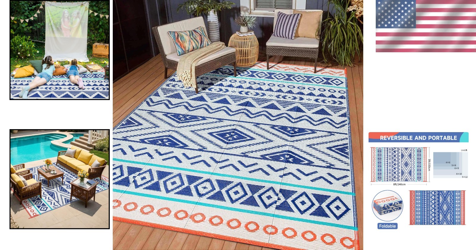 5×8 ft Waterproof Reversible Patio Rug – Perfect for RV Camping & Outdoors