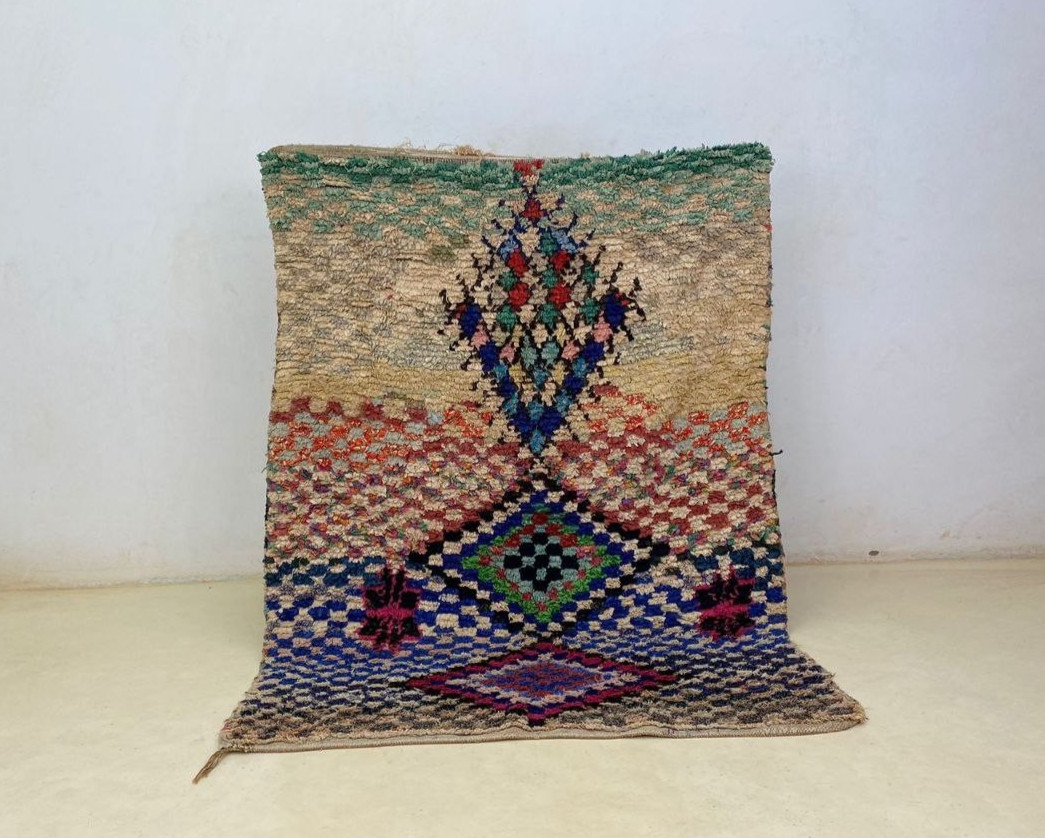 Moroccan Rug Handmade Boucherouite 4’2×6’2 ft Vintage Berber Tribal Home Rug