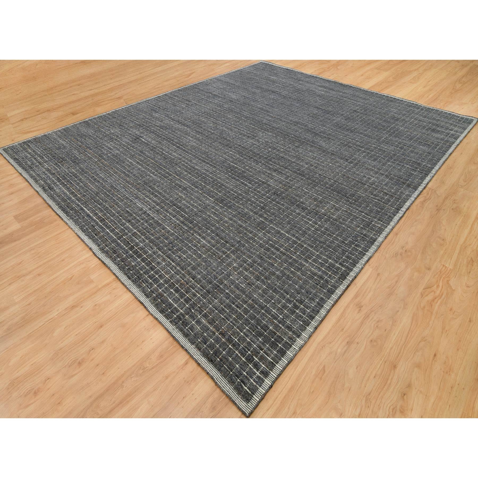 12′ x 14’9″ Gray Loomed Knotted Modern Box Design Pure Wool Oversized Rug R90345