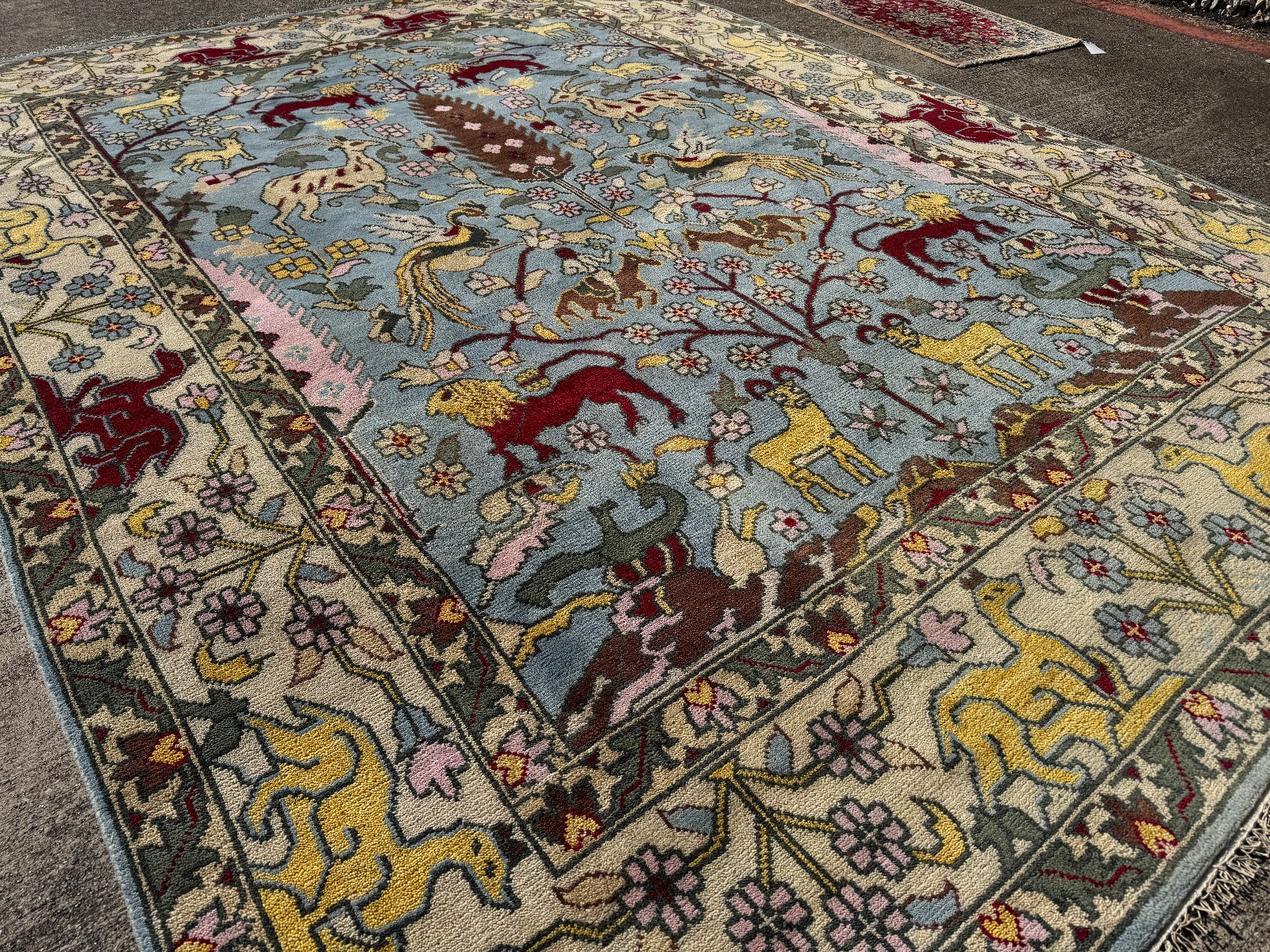 9×12 NEW COLORFUL WOOL RUG BLUE OUSHAK HANDMADE HAND-WOVEN tree of life animals