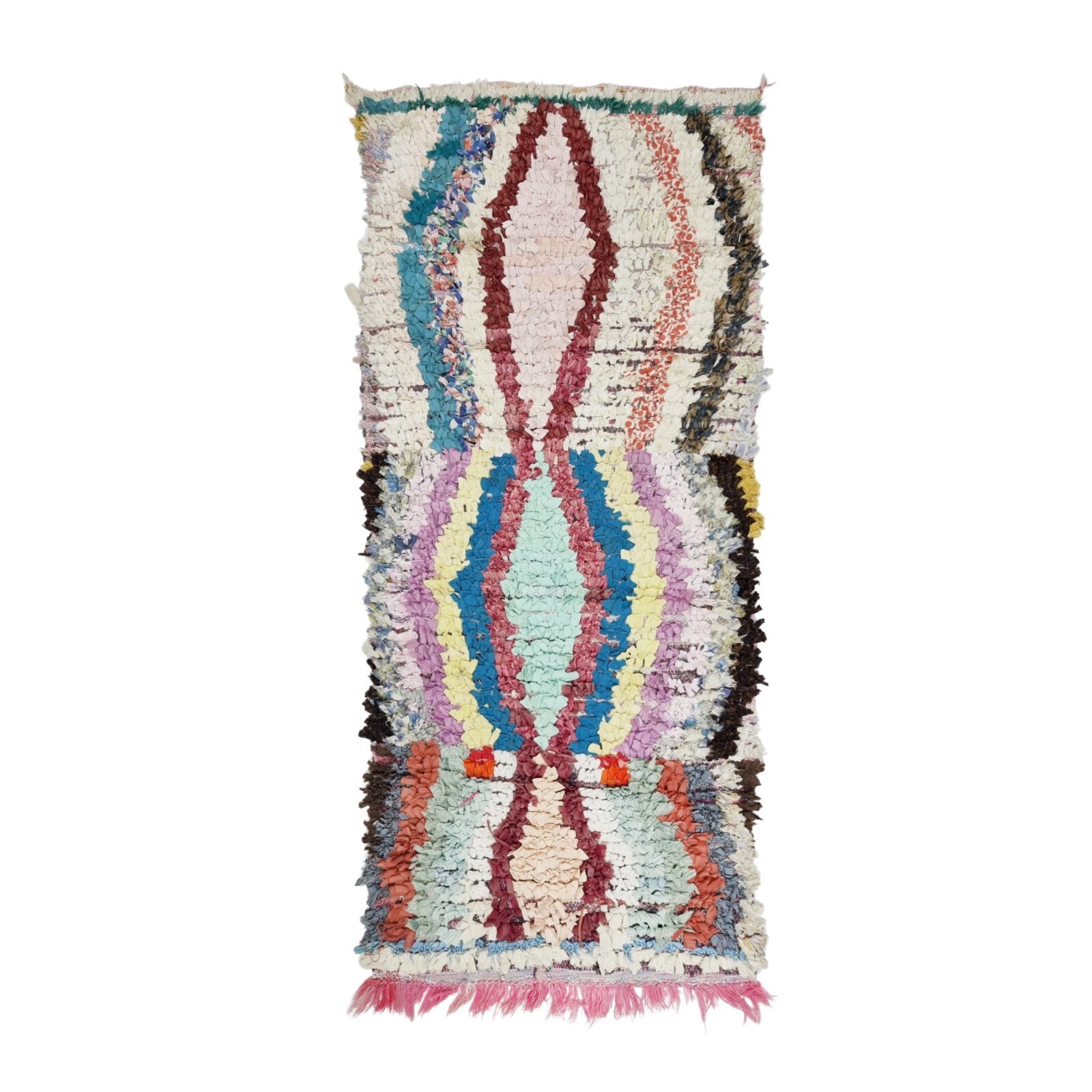 Moroccan Handmade Vintage Boucherouite 3’1×7′ Berber Geometric Purple Cotton Rug