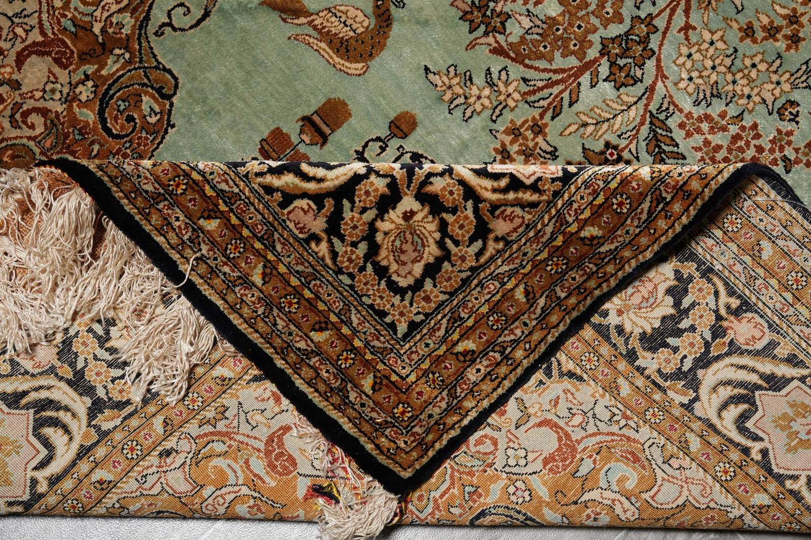 3.7 x 5.9 Green Silk Rug Perrsian Quum Carpet #LA-53273