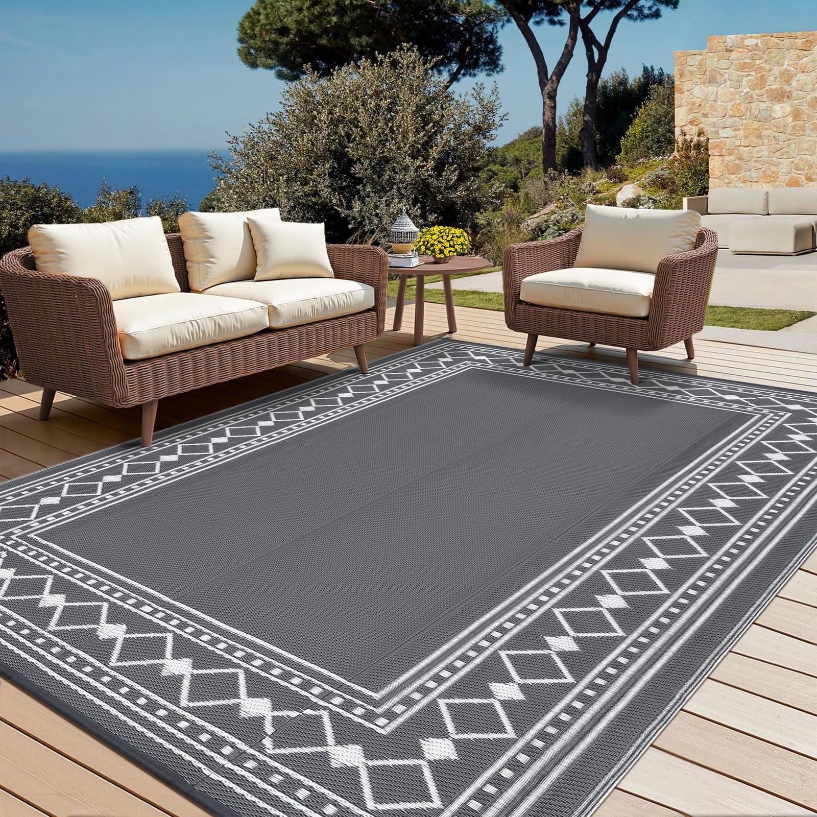 Reversible Outdoor Patio Mat 8×10/9×12/9×18/10×14/10x20ft Outside Carpet RV