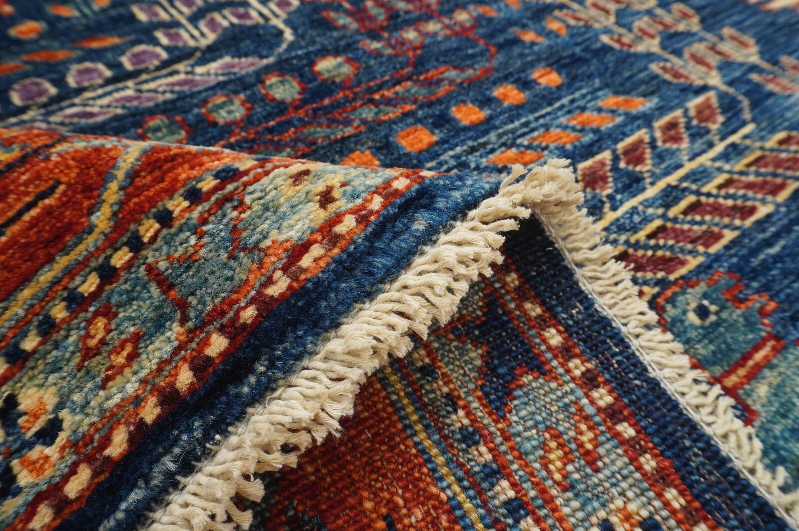 7×8 ft Navy Blue Gabbeh Tribal Afghan Hand Knotted Veg dye Wool Area Rug