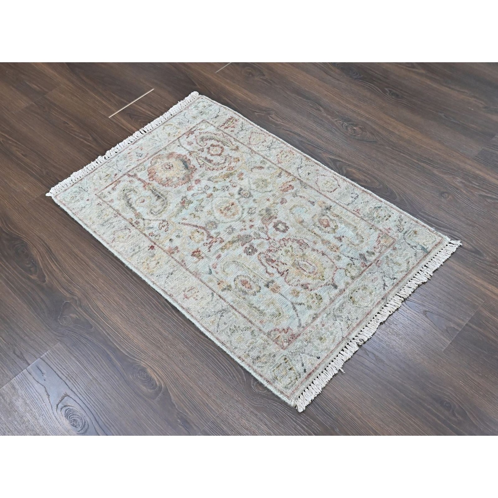 Hand Knotted Mat Rug 2’x3′ Gray Ziegler Mahal Design Pure Wool Zero Pile 10398