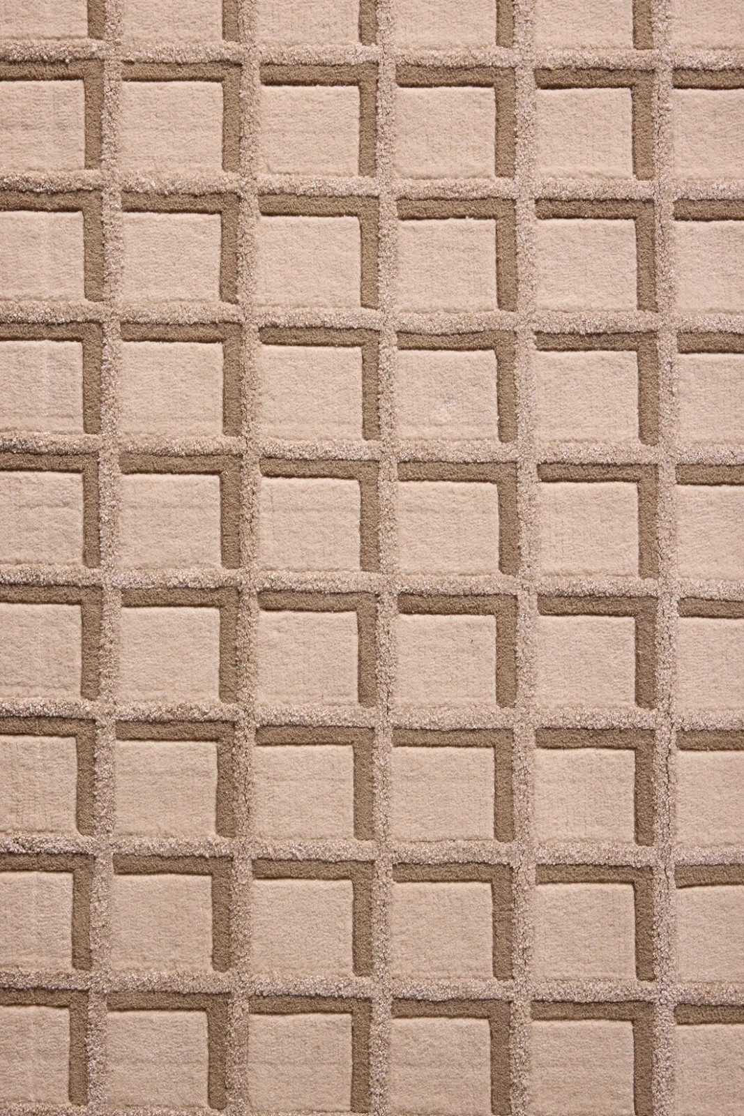 Post-Modern Sand Beige Grid Pattern Stepped Edge Hand-Tufted Rug 6×9 Living Room