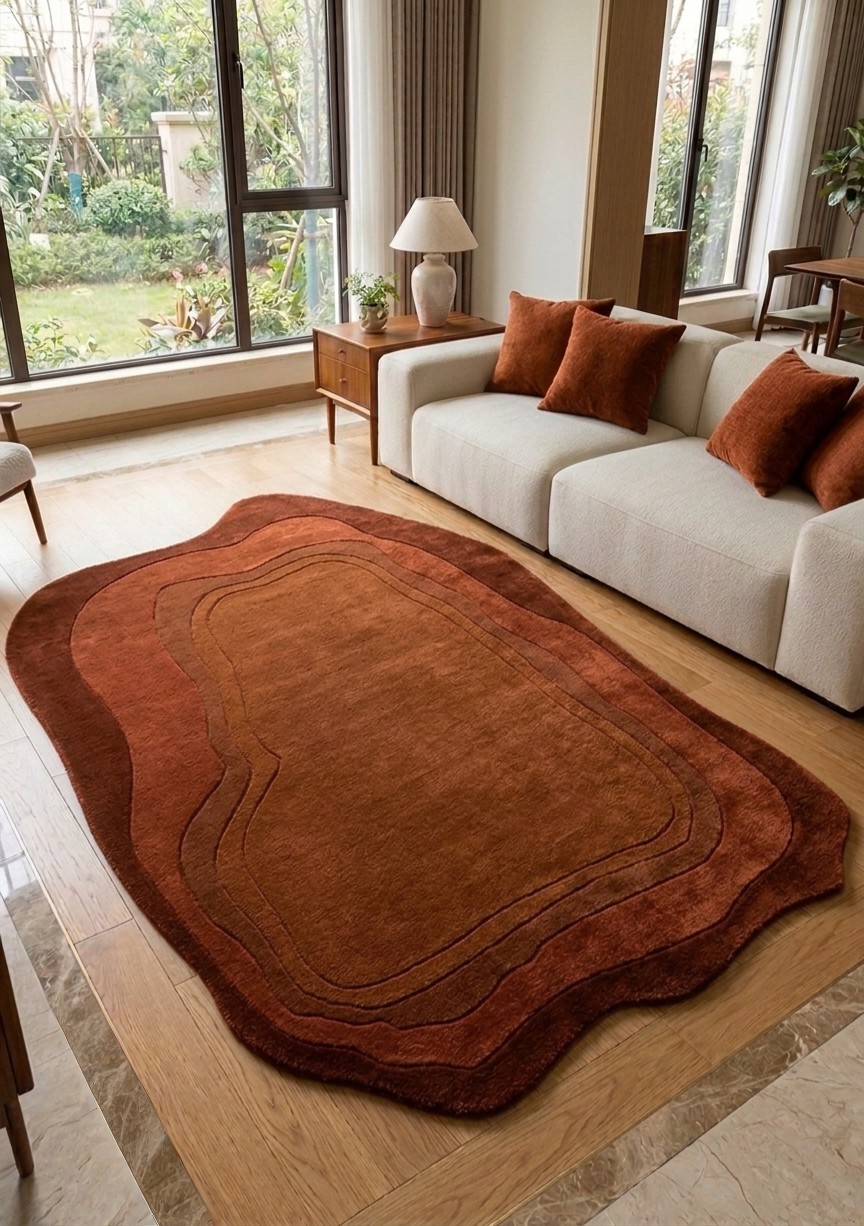 Wool Rugs Modern Irregular Shape Area Rug Hand Tufted Sculpted Contour Carpet