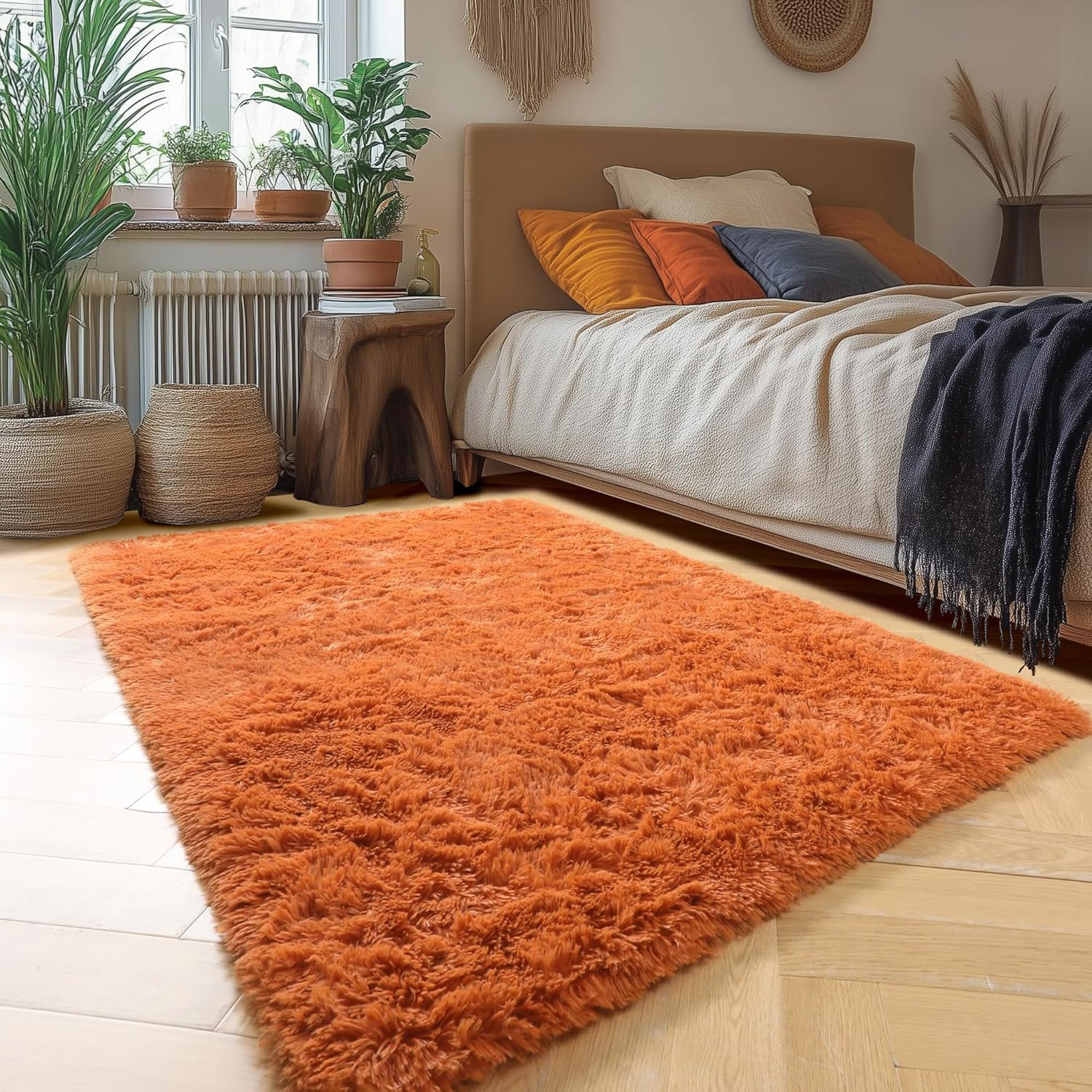 Burnt Orange Shag Area Rug 6×9 – Cozy Plush Carpet for Kids’ Rooms