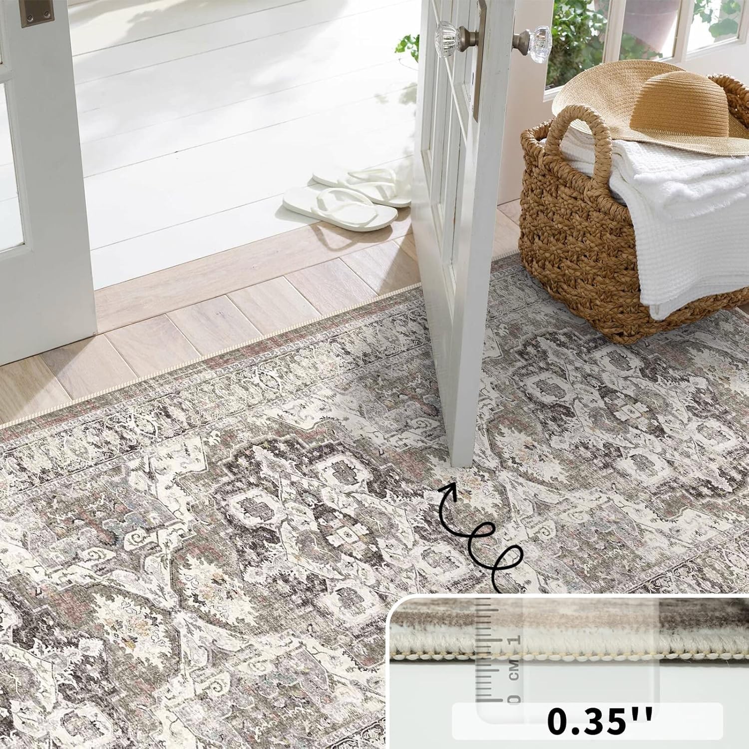 YOUFORTONG 2×5 Washable Entryway Rug Vintage Non Slip Indoor Soft Kitchen Door M