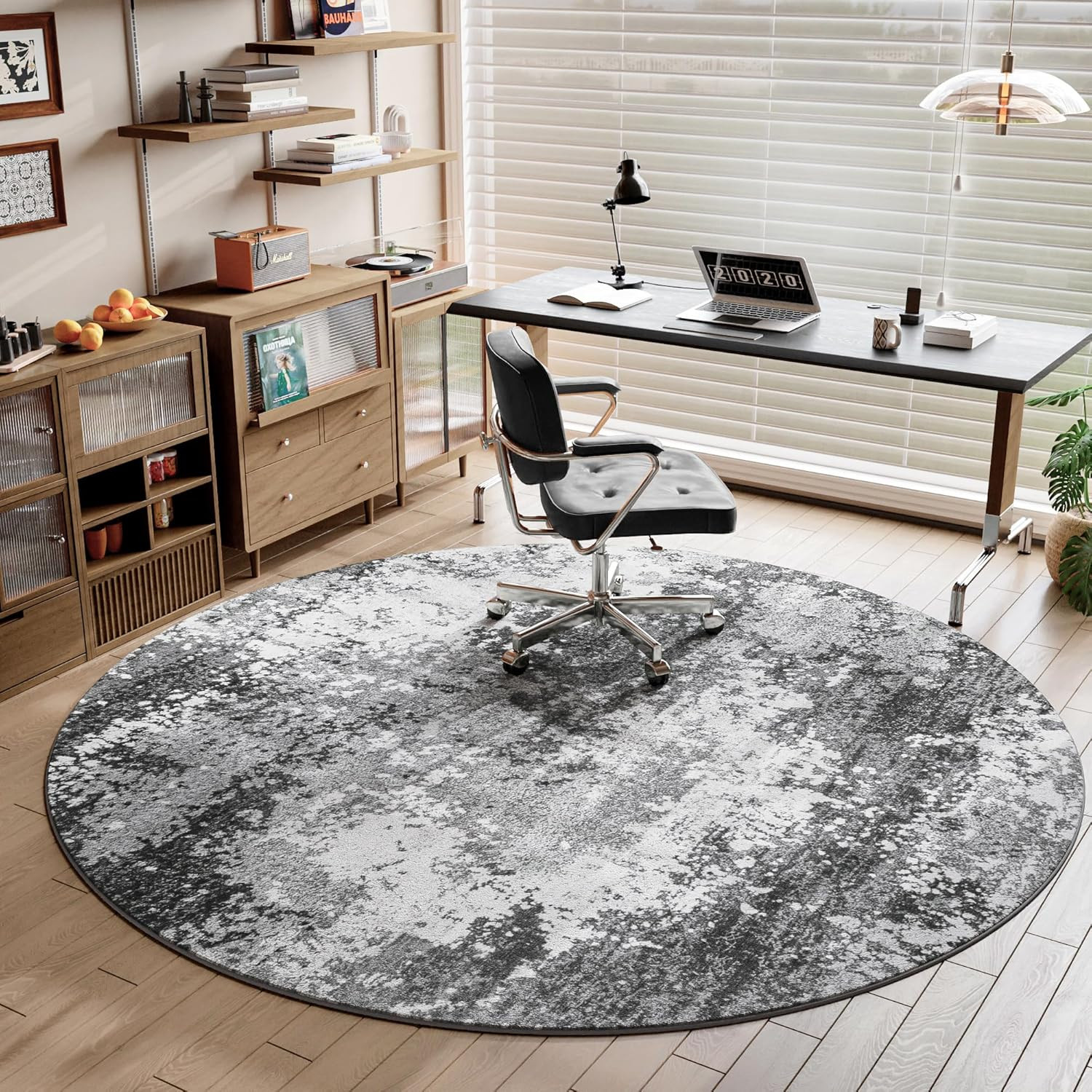 Round Area Rugs 6Ft Washable Grey Circle Rug for Entryway Kitchen, Non Slip Soft